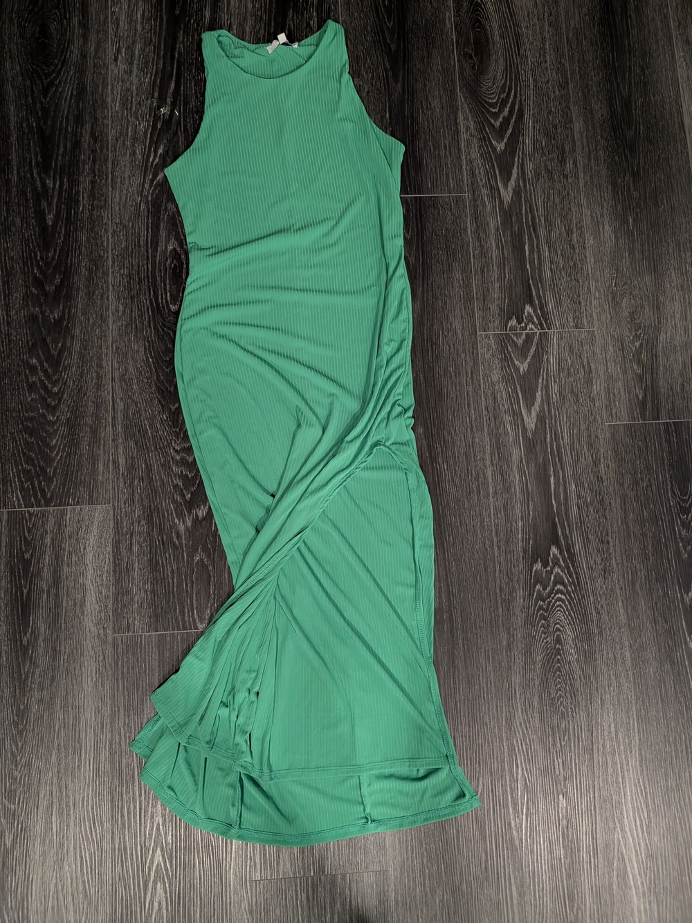 Sleeveless Green Ribbed Maxi Dress